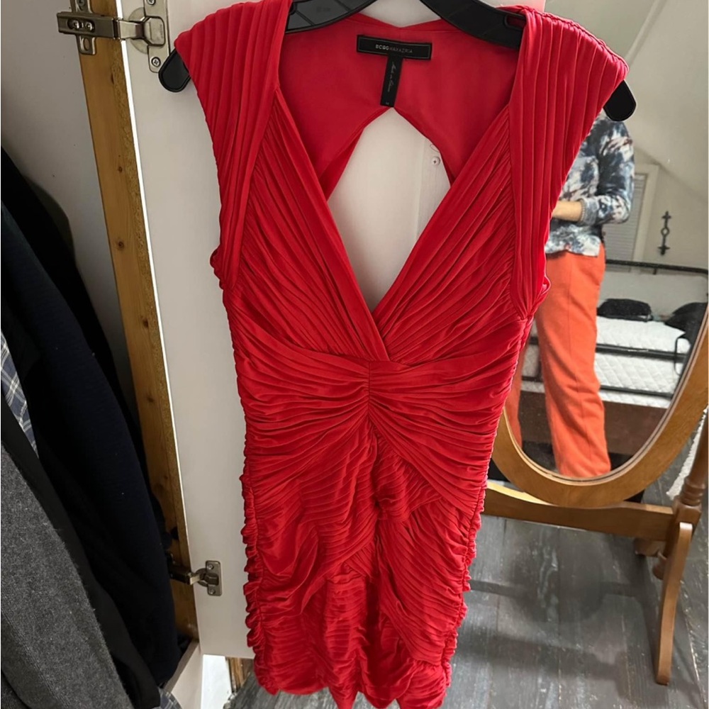 BCBG Red Pleated Dress